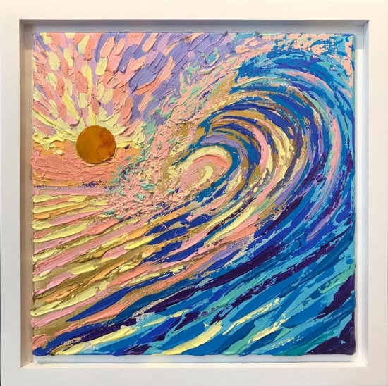 Sunset Wave (sold), Acrylic and Shell by Amy-Lauren Lum Won - Kauai fish art, Hawaii fish paintings